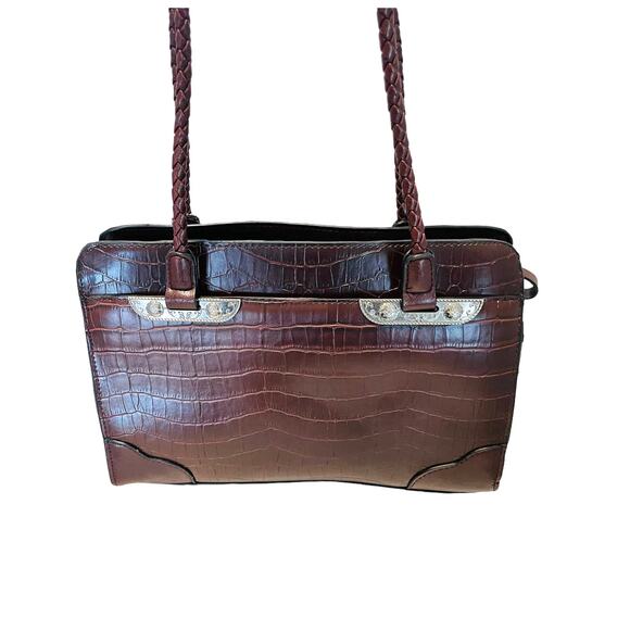 Bueno Faux Leather Medium Alligator Print Embossed Satchel Shoulder Brown - Picture 3 of 10